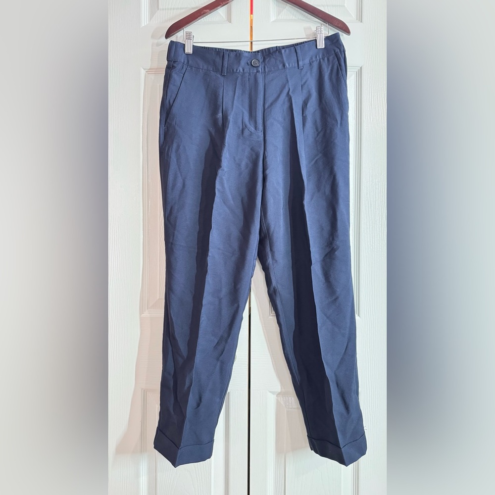 LOFT Navy Dark Blue Tapered Leg Crop cuffed pants Medium - NWT